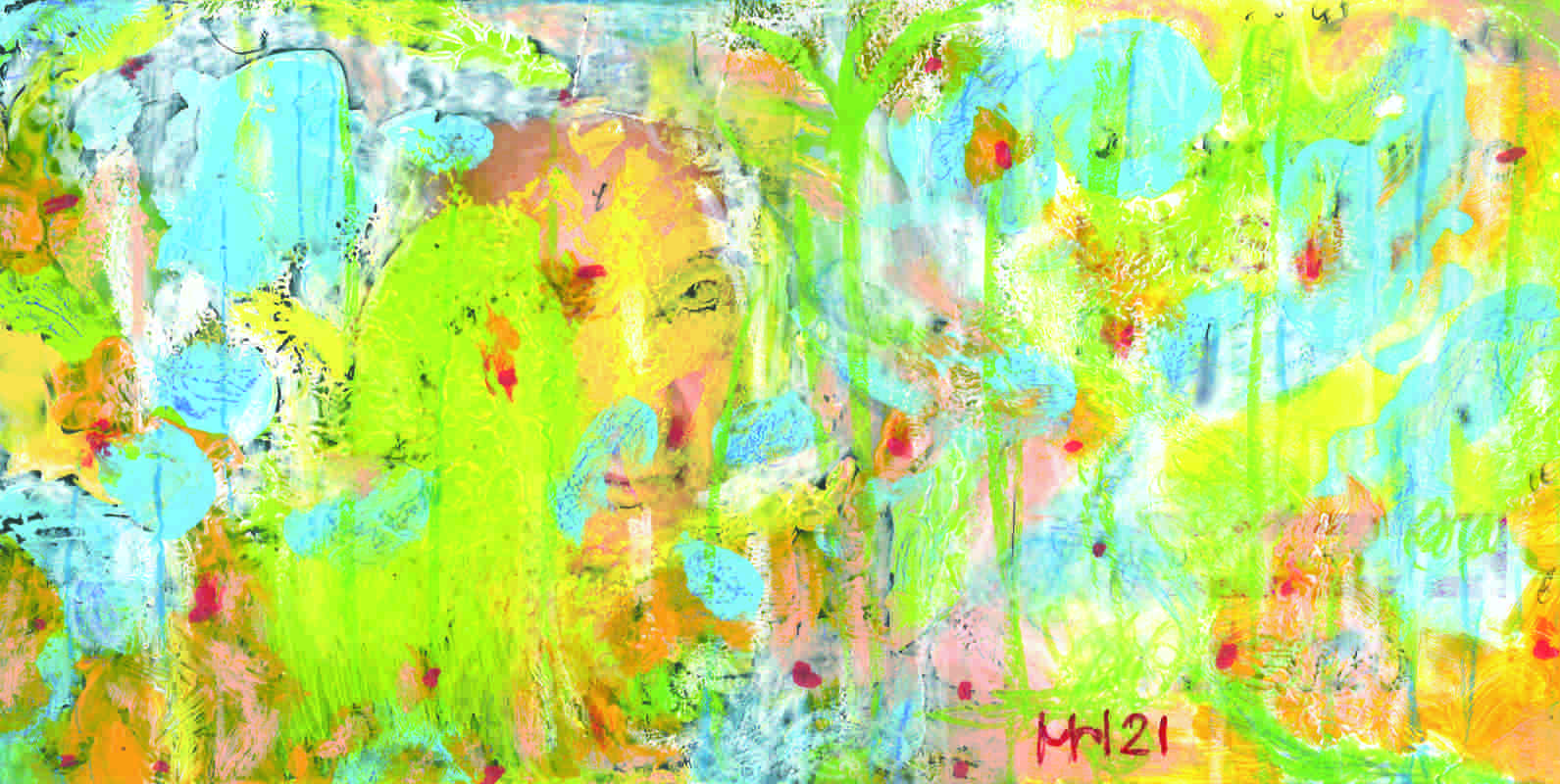 Am Gartenzaum des Monsieur Monet (mit Lutz Seiler) 2021, Mischtechnik auf Karton, 210 x 105 mm